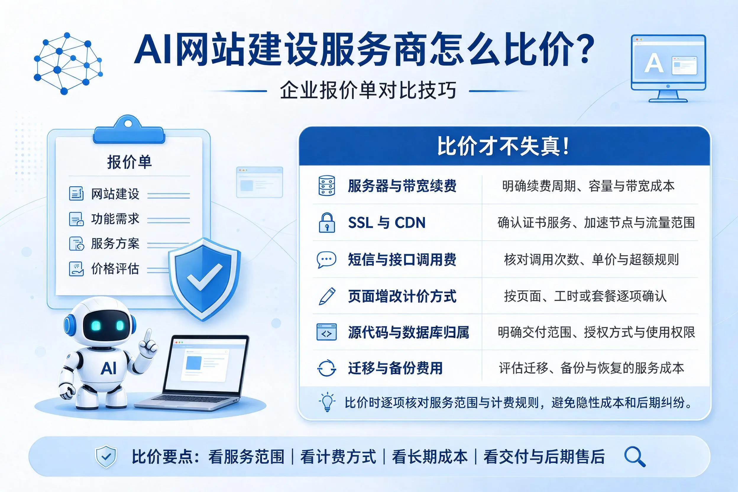 AI网站建设服务商怎么比价？济南企业报价单对比技巧
