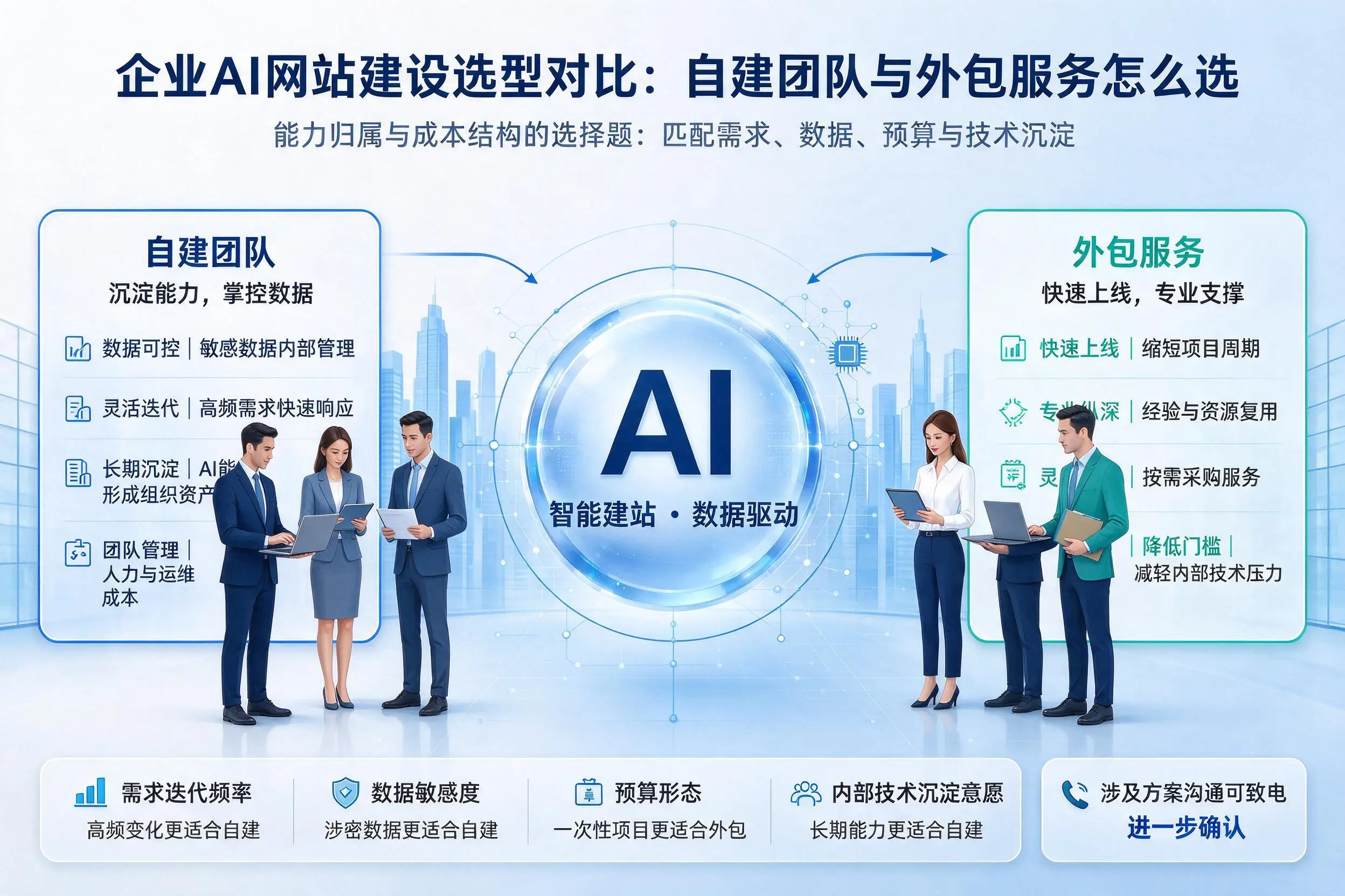 济南企业AI网站建设选型对比：自建团队与外包服务怎么选